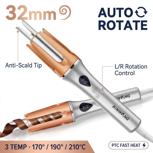 Binwang Professional Auto Rotating Curling Iron 32mm/25mm | Anti-Scald Ceramic Curler