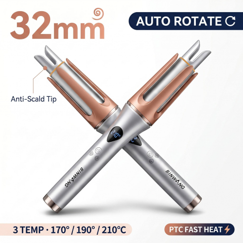 Binwang Wholesale Auto Rotate Curling Iron | 32mm Ceramic Anti-Scald Curler | Factory OEM